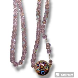 Vtg Celebrity NY Pink AB Crystal And Rhinestone Gold Tone  Necklace 28"